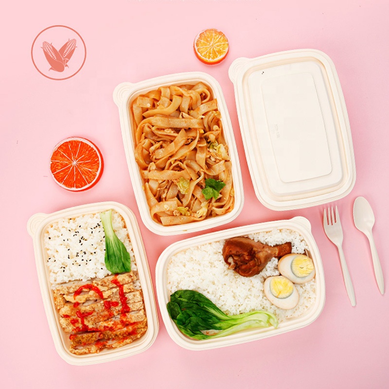 Environmentally packing fast food packaging box biologisch afbreekbare maïszetmeel rechthoek afhaalvoedsel container